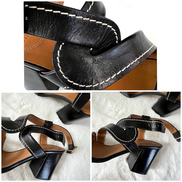 Chloe Candice Topstitch Block Heel Sandals Black Size EU 40 - Picture 5 of 16